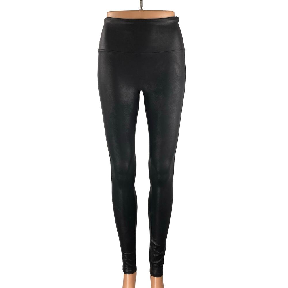 Spanx Women's Black Faux Vegan Leather High Rise Skinny Moto Leggings Pants Sz M